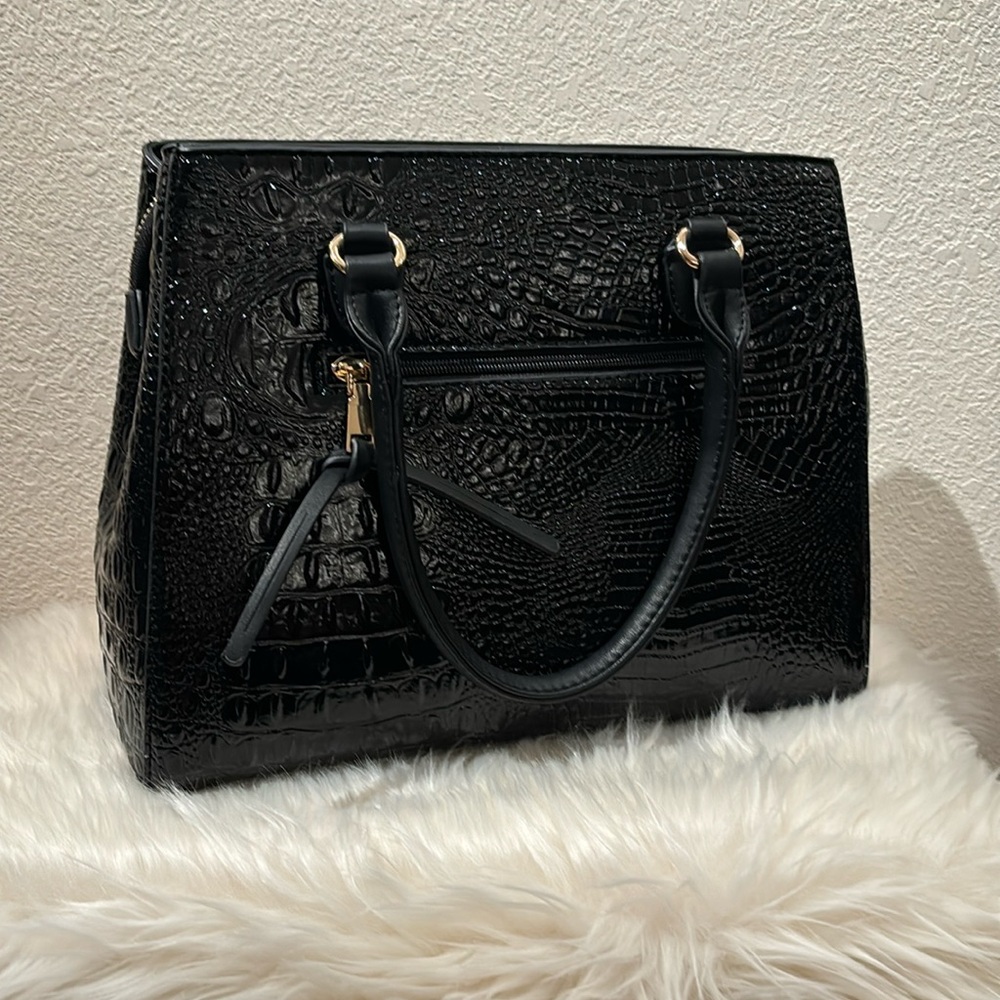 Bella Luca Black Faux Patent Croc Pattern Leather Handbag/Purse